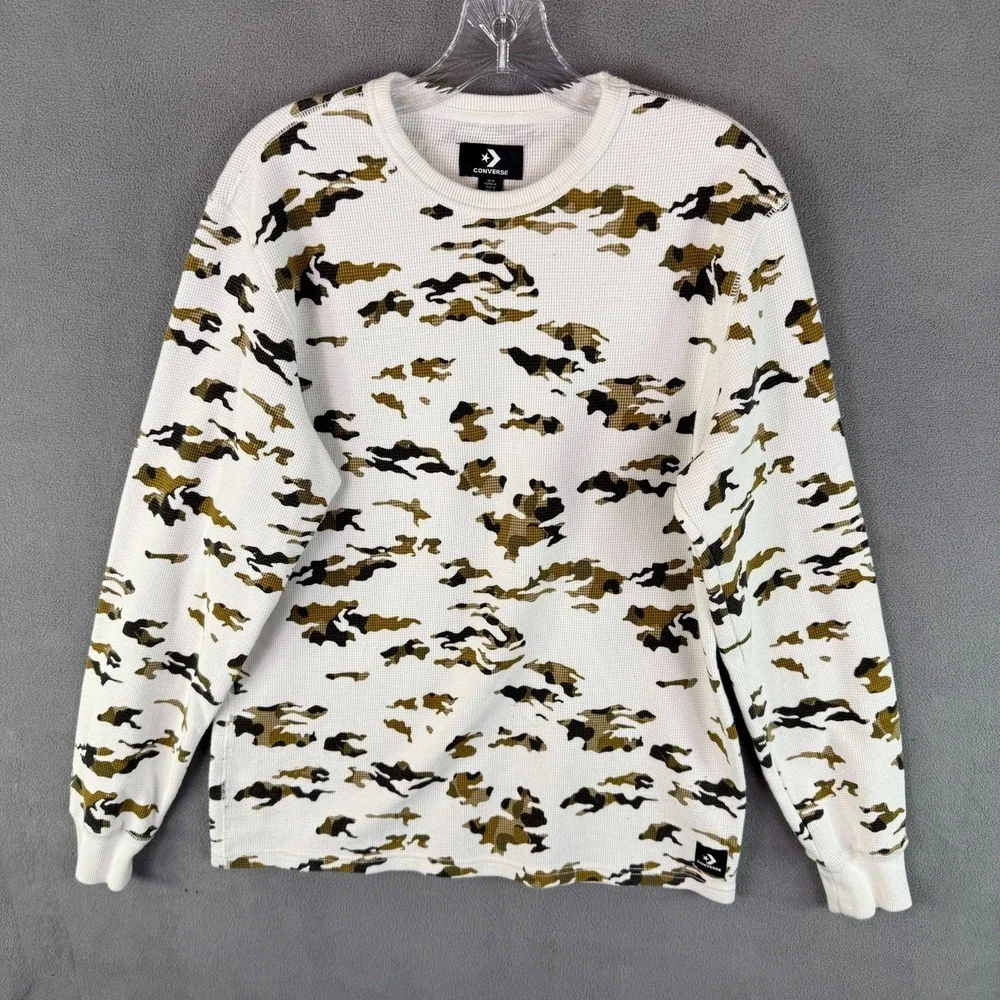 Y2K Converse Mens‎ Sweatshirt M Snow White Camo Skate Grunge Waffle Knit RARE